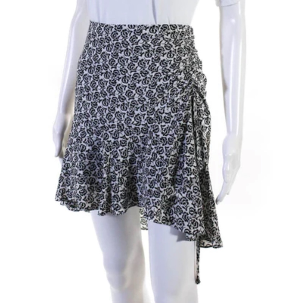 A.L.C Silk Floral Printed Asymmetric Black and White Skirt